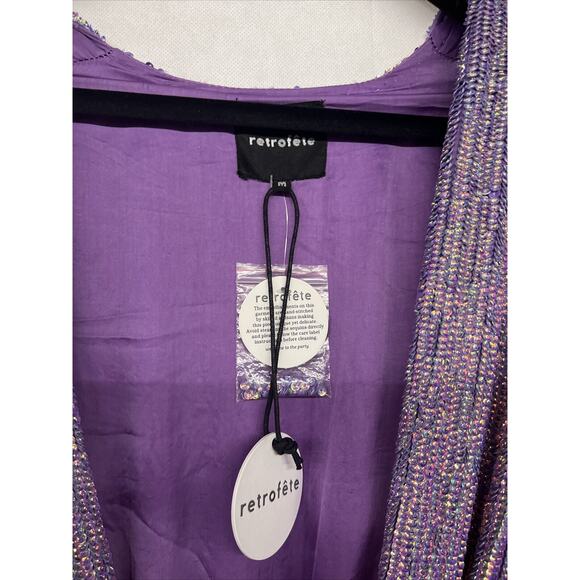 NEW NWT $615 Retrofete Audrey Midi Dress Sz Medium Wrap Iridescent Sequin Belt - Picture 7 of 10